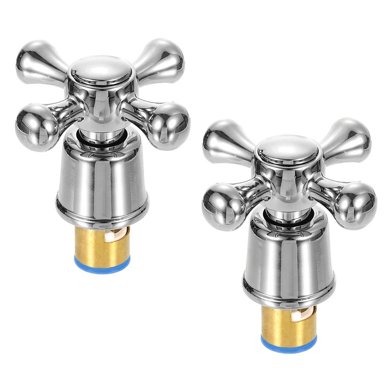 2Pcs Faucet Tap Handle Faucet Knob Alloy Cross Faucet Tap Replacement Silver
