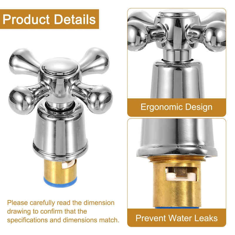 2Pcs Faucet Tap Handle Faucet Knob Alloy Cross Faucet Tap Replacement Silver