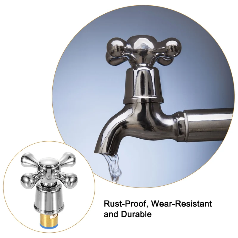 2Pcs Faucet Tap Handle Faucet Knob Alloy Cross Faucet Tap Replacement Silver