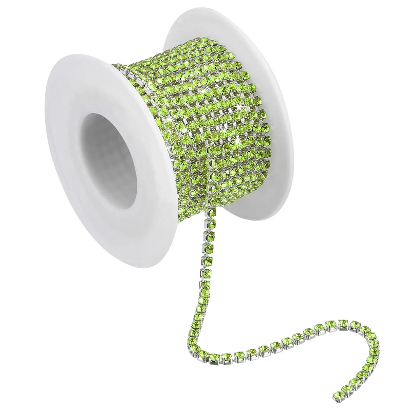 5.5 Yards Crystal Rhinestone Chain, 3mm Close Claw Chain Trim Light Green