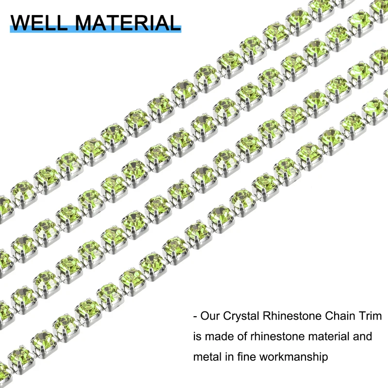 5.5 Yards Crystal Rhinestone Chain, 3mm Close Claw Chain Trim Light Green