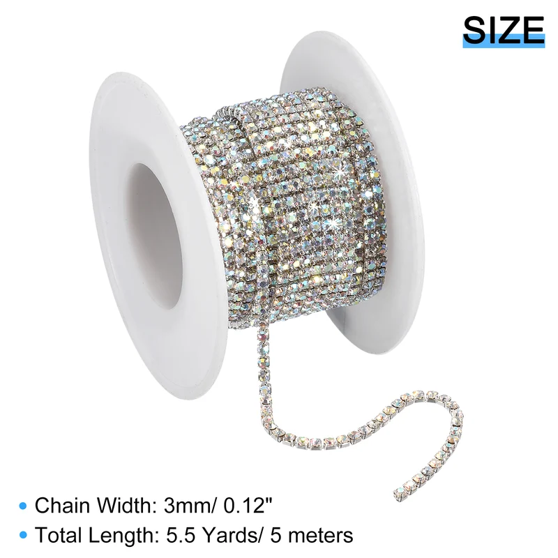 5.5 Yards Crystal Rhinestone Chain, 3mm Close Claw Chain Trim AB Color