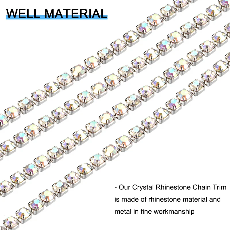 5.5 Yards Crystal Rhinestone Chain, 3mm Close Claw Chain Trim AB Color