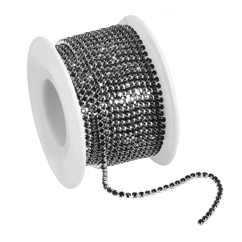 11 Yards Crystal Rhinestone Chain, 3mm Close Claw Chain Trim Black