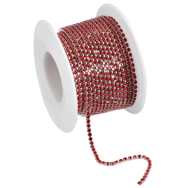 11 Yards Crystal Rhinestone Chain, 3mm Close Claw Chain Trim Dark Red