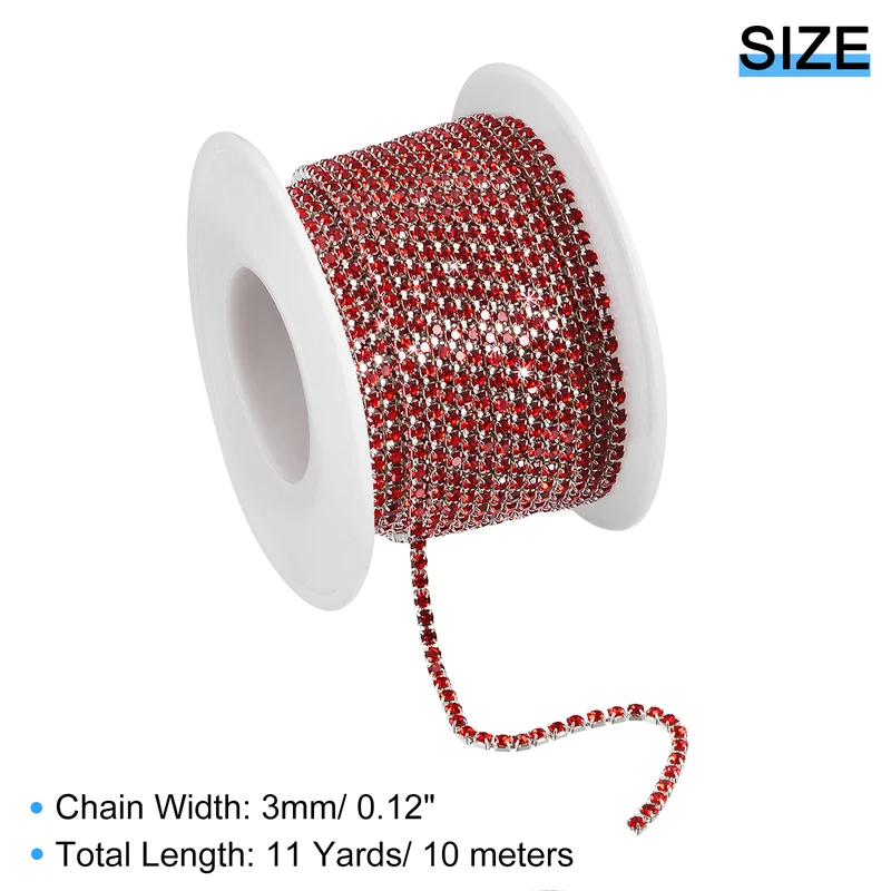 11 Yards Crystal Rhinestone Chain, 3mm Close Claw Chain Trim Dark Red