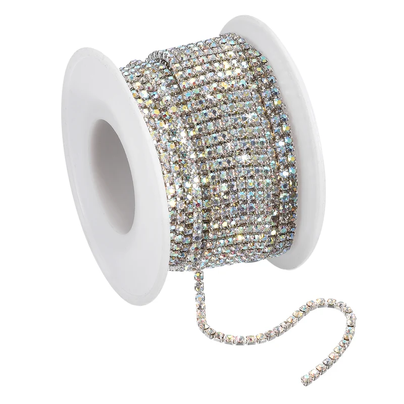 11 Yards Crystal Rhinestone Chain, 3mm Close Claw Chain Trim AB Color