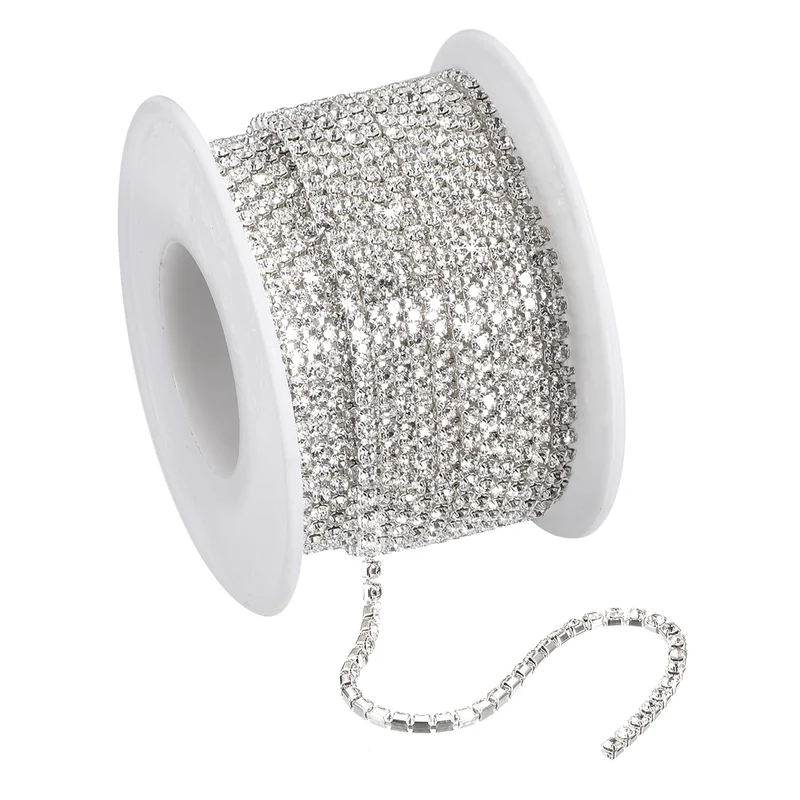 11 Yards Crystal Rhinestone Chain, 3mm Close Claw Chain Trim White