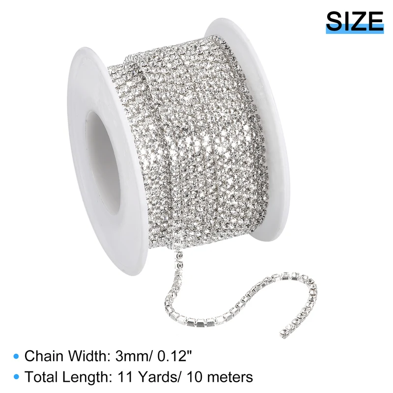 11 Yards Crystal Rhinestone Chain, 3mm Close Claw Chain Trim White