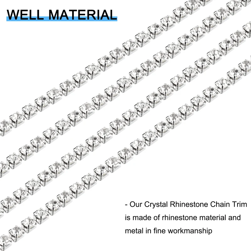 11 Yards Crystal Rhinestone Chain, 3mm Close Claw Chain Trim White