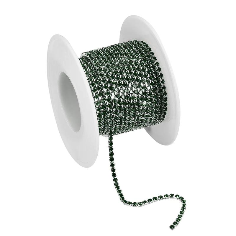 5.5 Yards Crystal Rhinestone Chain, 2mm Close Claw Chain Trim Dark Green