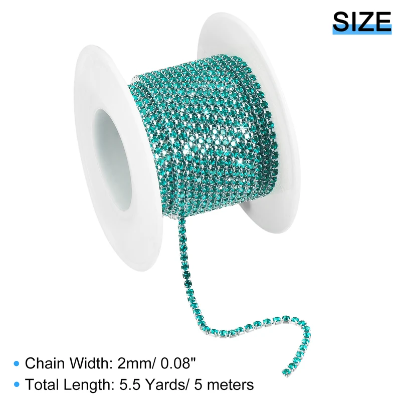 5.5 Yards Crystal Rhinestone Chain, 2mm Close Claw Chain Trim Bright Blue
