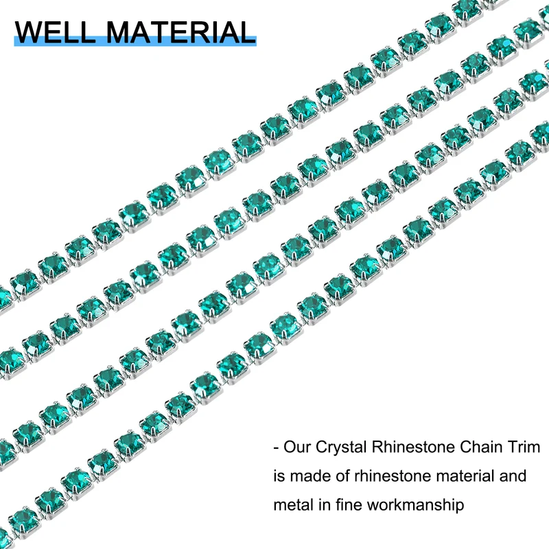5.5 Yards Crystal Rhinestone Chain, 2mm Close Claw Chain Trim Bright Blue