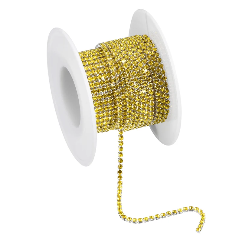 5.5 Yards Crystal Rhinestone Chain, 2mm Close Claw Chain Trim Lemon Yellow