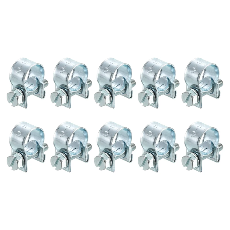 10Pcs Mini Fuel Line Pipe Hose Clamp Clip, Adjustable 10-12mm, Zinc Plated