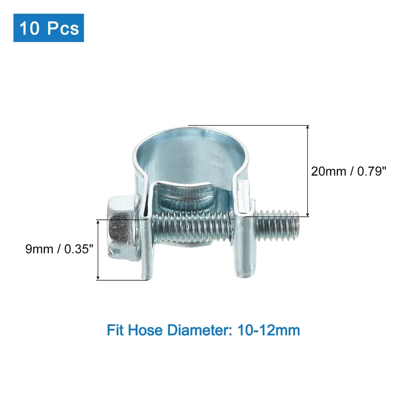 10Pcs Mini Fuel Line Pipe Hose Clamp Clip, Adjustable 10-12mm, Zinc Plated