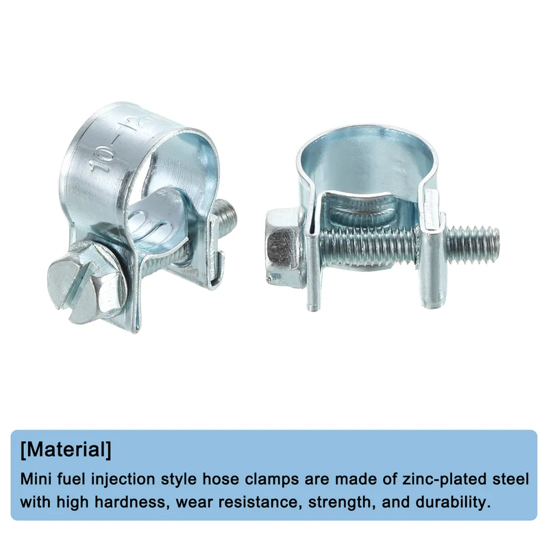 10Pcs Mini Fuel Line Pipe Hose Clamp Clip, Adjustable 10-12mm, Zinc Plated