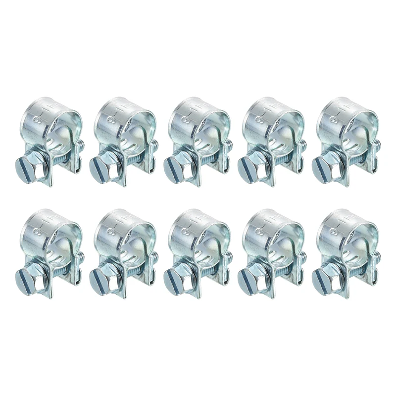 10Pcs Mini Fuel Line Pipe Hose Clamp Clip, Adjustable 9-11mm, Zinc Plated