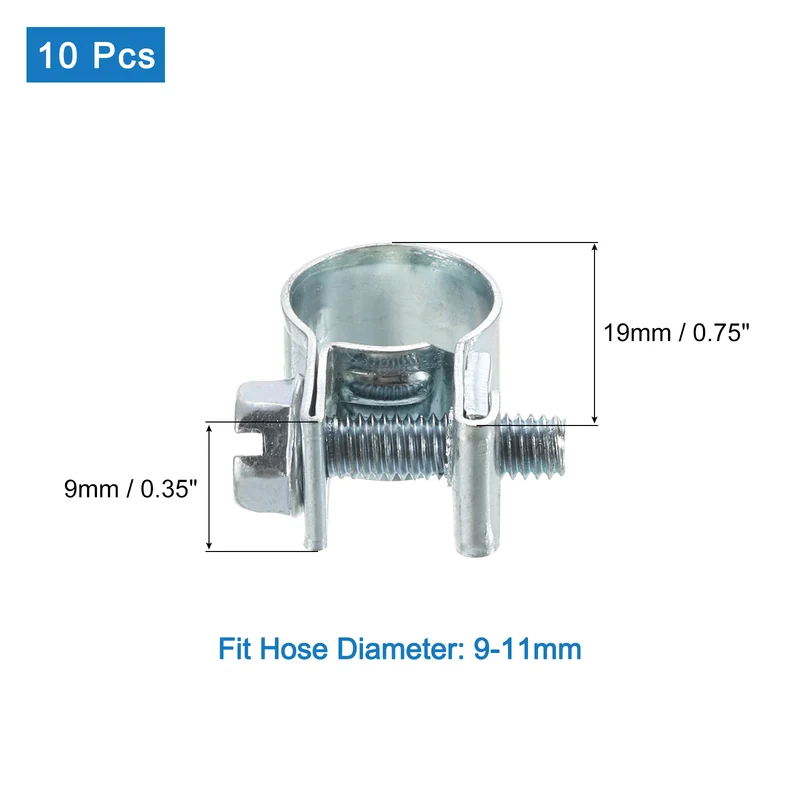 10Pcs Mini Fuel Line Pipe Hose Clamp Clip, Adjustable 9-11mm, Zinc Plated