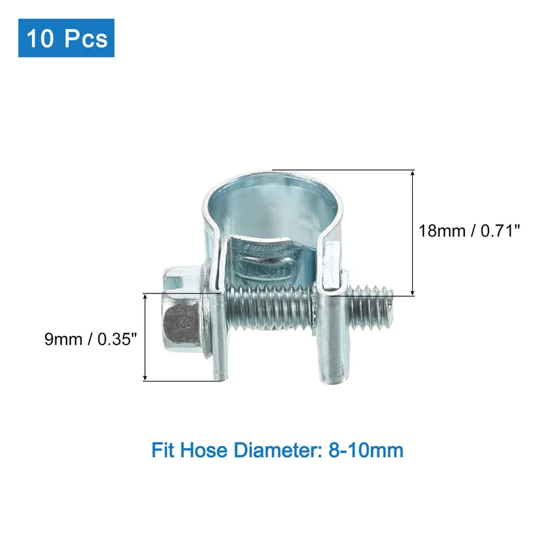 10Pcs Mini Fuel Line Pipe Hose Clamp Clip, Adjustable 8-10mm, Zinc Plated