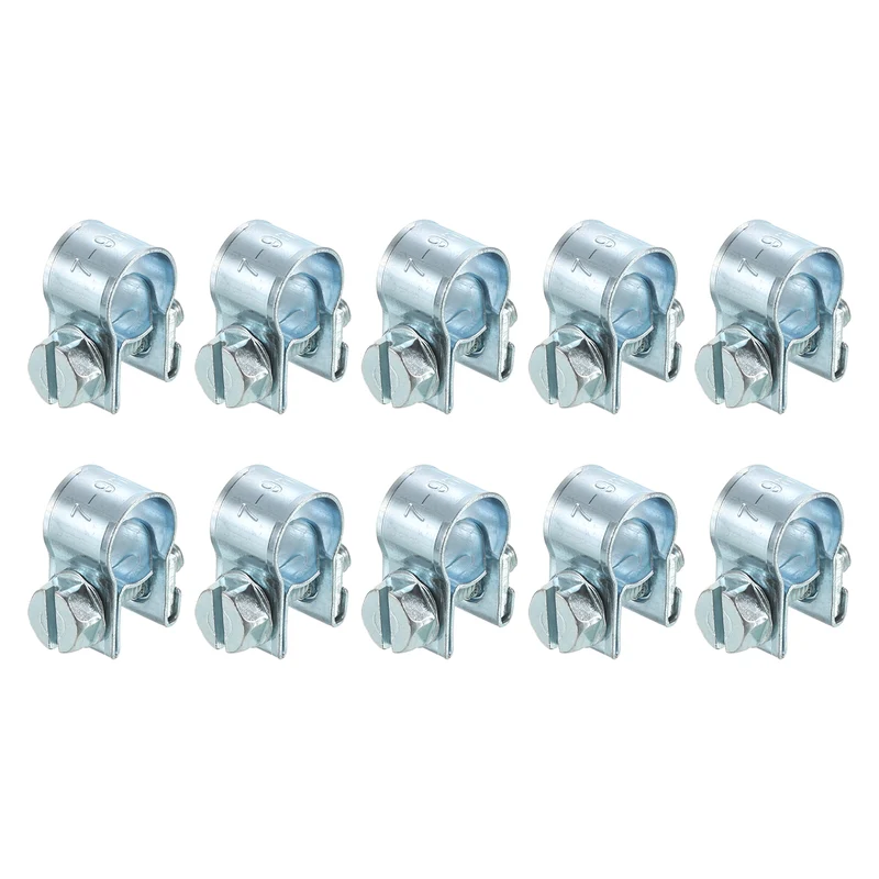 10Pcs Mini Fuel Line Pipe Hose Clamp Clip, Adjustable 7-9mm, Zinc Plated