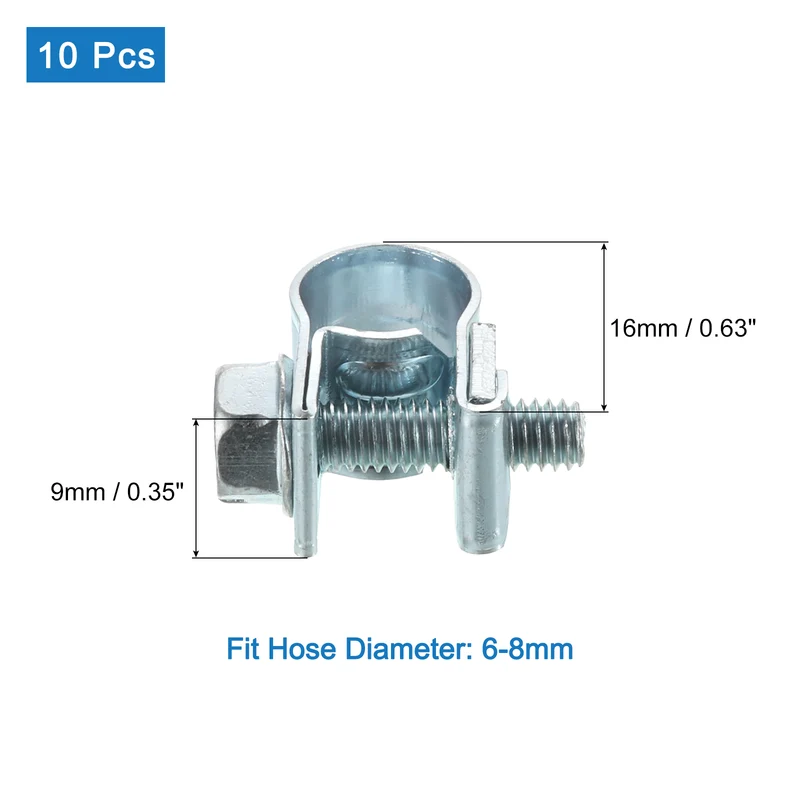 10Pcs Mini Fuel Line Pipe Hose Clamp Clip, Adjustable 6-8mm, Zinc Plated