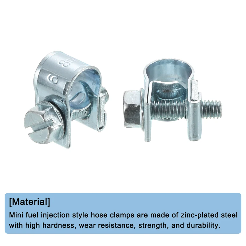10Pcs Mini Fuel Line Pipe Hose Clamp Clip, Adjustable 6-8mm, Zinc Plated