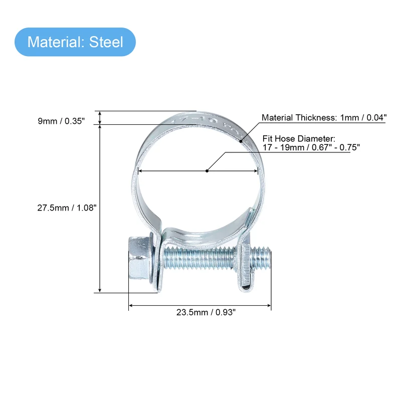 17-19mm Mini Fuel Injection Hose Clamp Zinc Plated Steel Fuel Line Clamp 12pcs