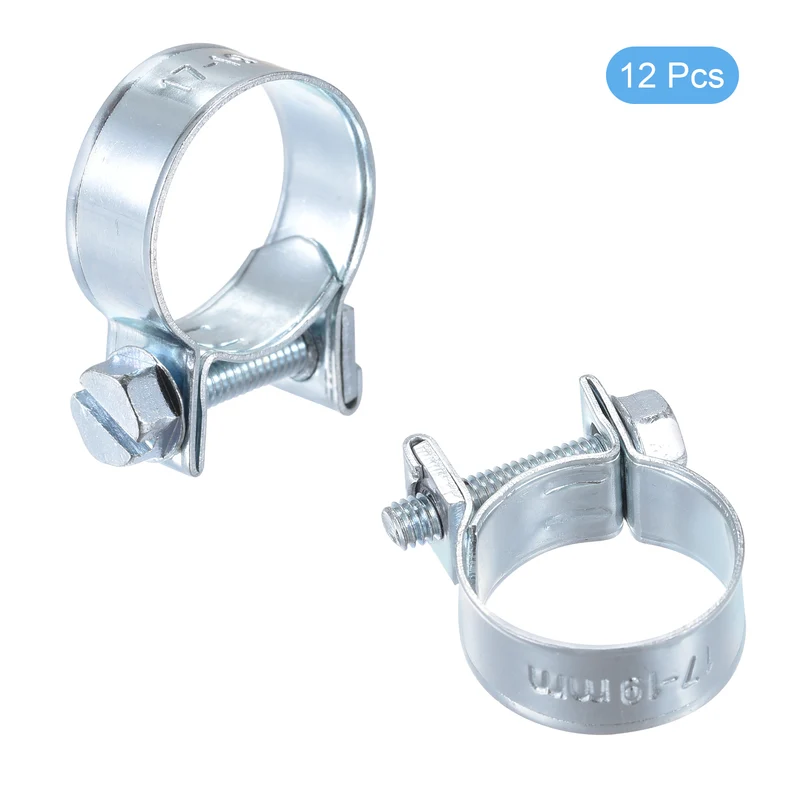 17-19mm Mini Fuel Injection Hose Clamp Zinc Plated Steel Fuel Line Clamp 12pcs