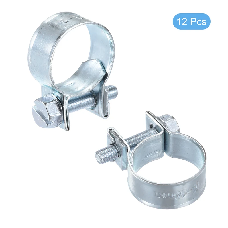 16-18mm Mini Fuel Injection Hose Clamp Zinc Plated Steel Fuel Line Clamp 12pcs