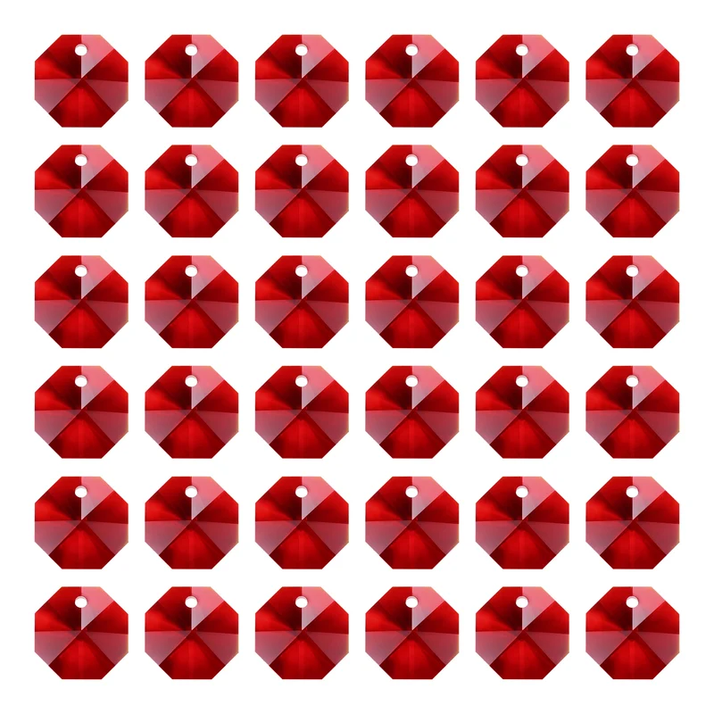 K9 Crystal Octagon Beads 1 Hole Pendants, 40 Pack 14mm, Dark Red