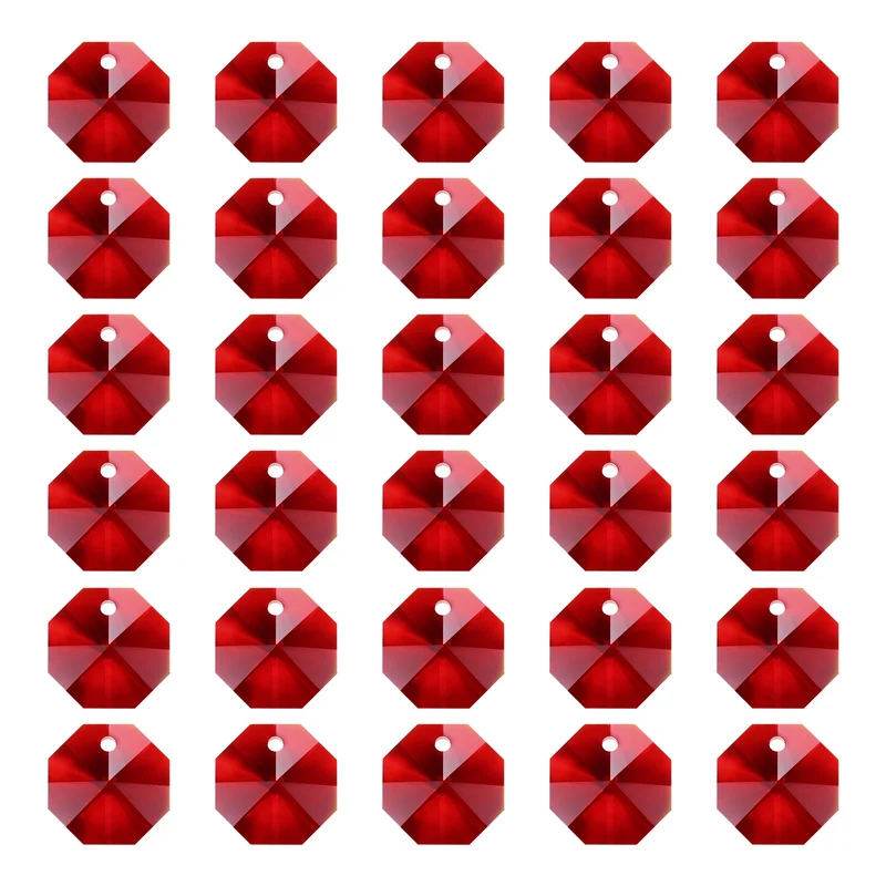 K9 Crystal Octagon Beads 1 Hole Pendants, 30 Pack 14mm, Dark Red