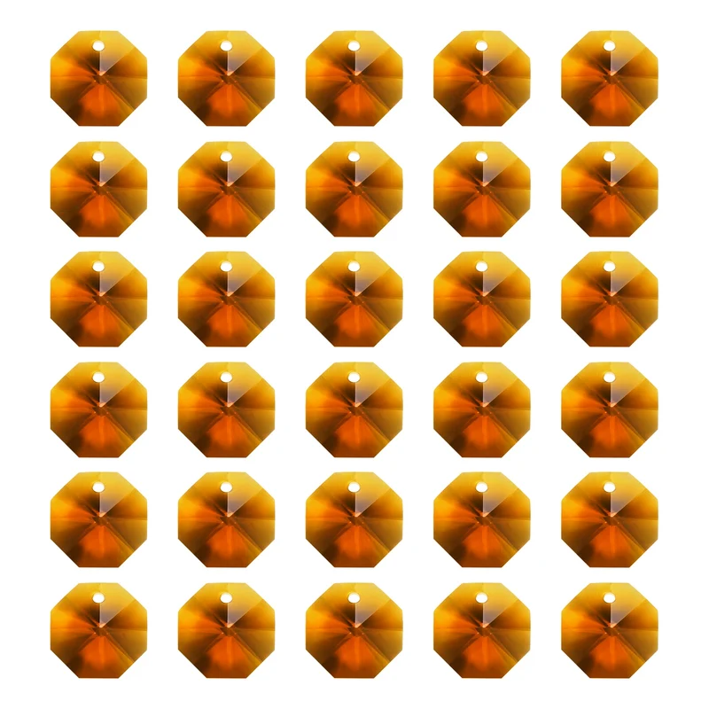 30Pack K9 Crystal Octagon Beads 1 Hole Pendants 14mm Amber