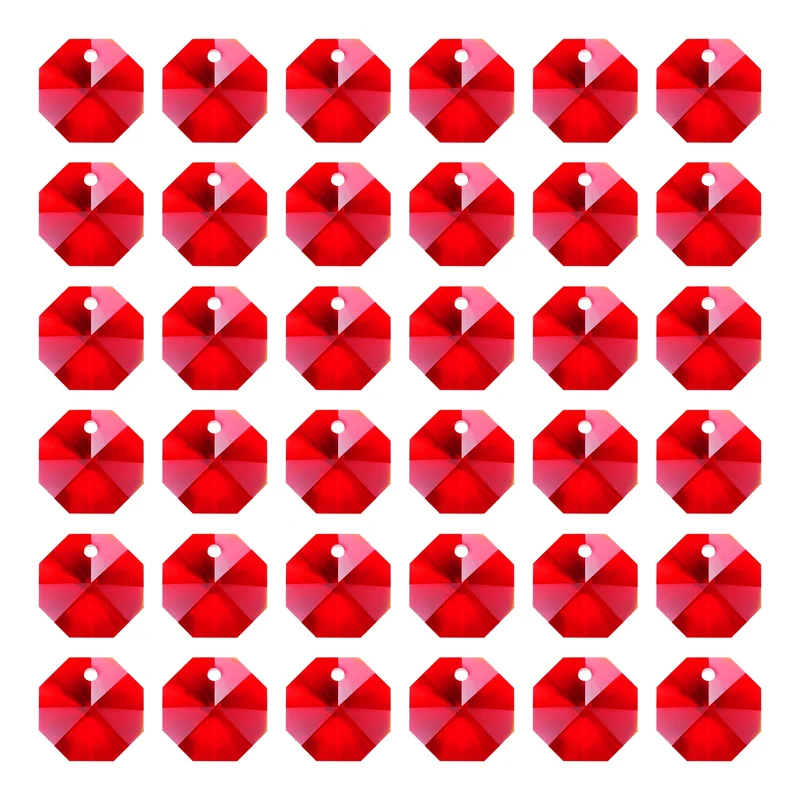 40Pcs K9 Crystal Octagon Beads 1 Hole Pendants 14mm Light Red