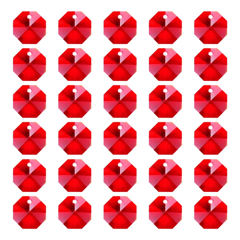 30Pack K9 Crystal Octagon Beads 1 Hole Pendants 14mm Light Red