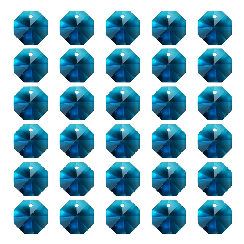 K9 Crystal Octagon Beads 1 Hole Pendants, 30 Pack 14mm, Sky Blue