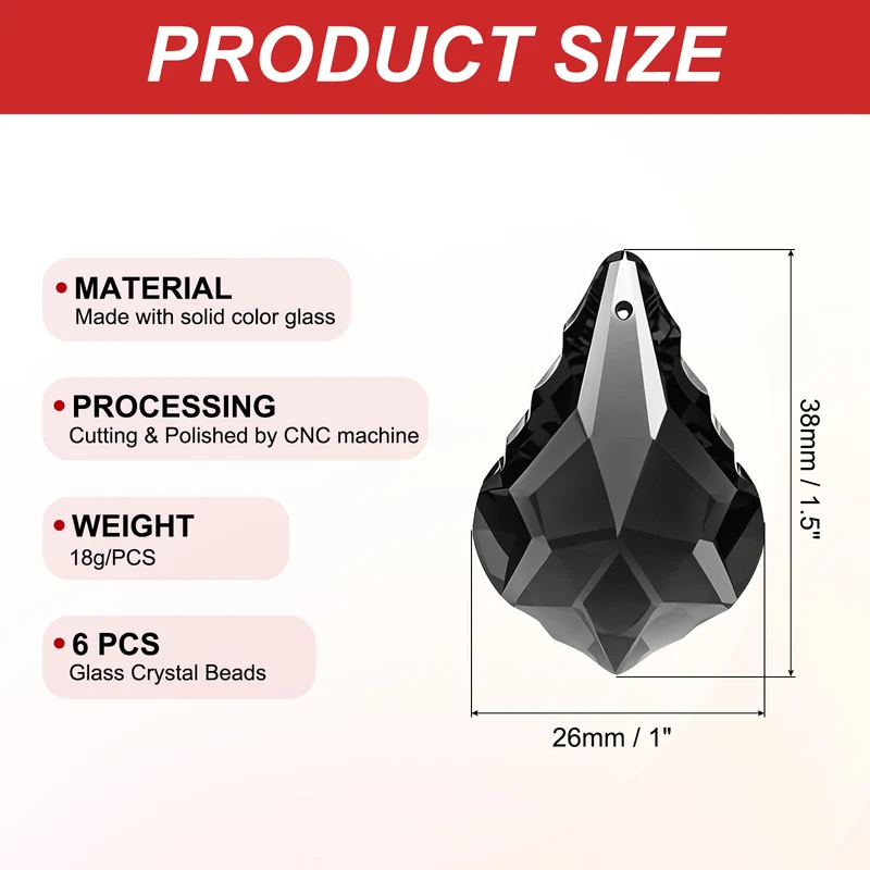 6Pack K9 Crystal Teardrop Beads 38mm Chandelier Prisms Leaf Black