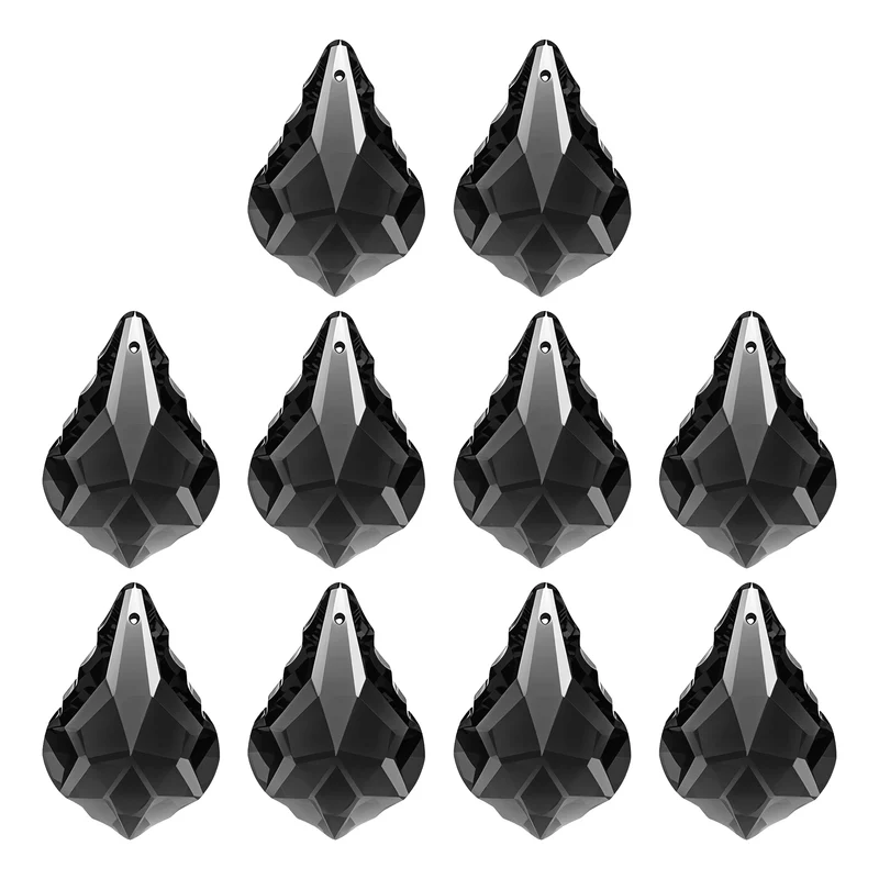K9 Crystal Teardrop Beads, 10 Pack 38mm Chandelier Prisms Leaf Black