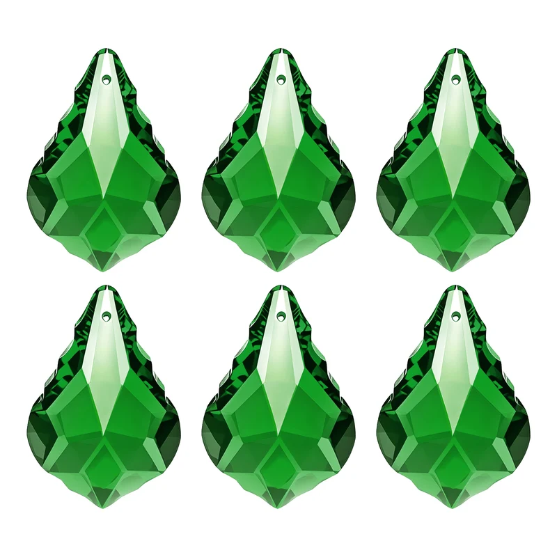 K9 Crystal Teardrop Beads, 6 Pack 38mm Chandelier Prisms Leaf Green