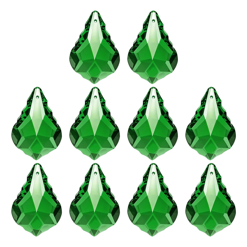K9 Crystal Teardrop Beads, 10 Pack 38mm Chandelier Prisms Leaf Green