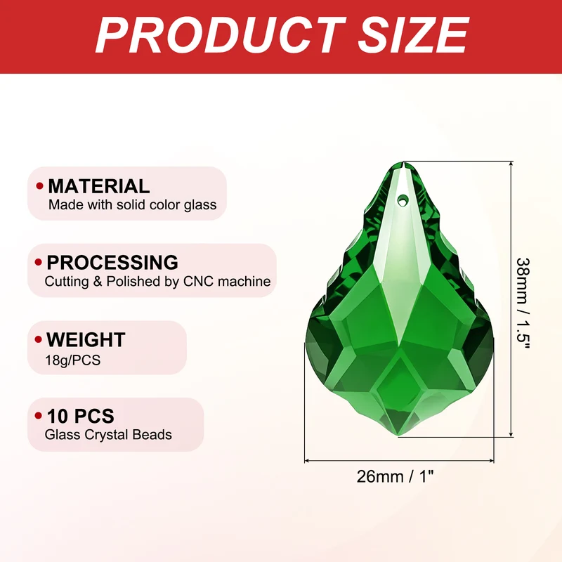 K9 Crystal Teardrop Beads, 10 Pack 38mm Chandelier Prisms Leaf Green
