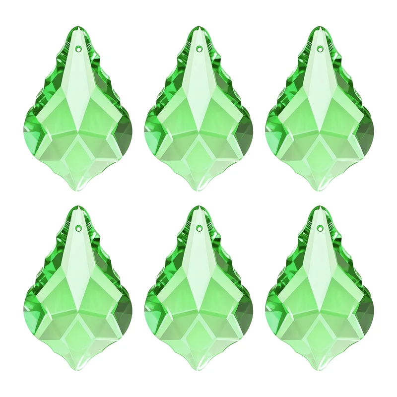 K9 Crystal Teardrop Beads, 6 Pack 38mm Chandelier Prisms Leaf Light Green