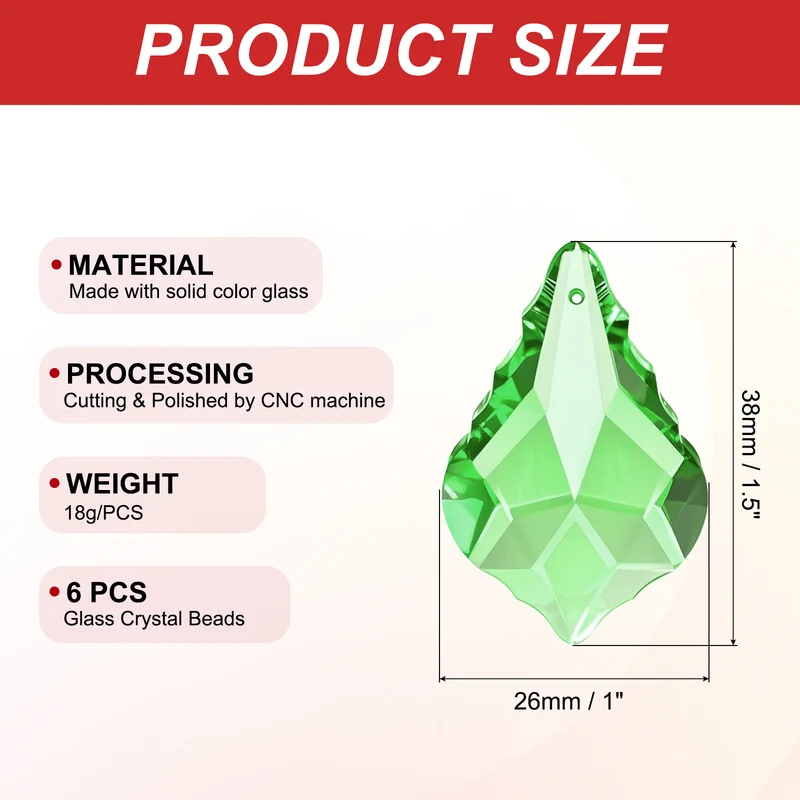 K9 Crystal Teardrop Beads, 6 Pack 38mm Chandelier Prisms Leaf Light Green