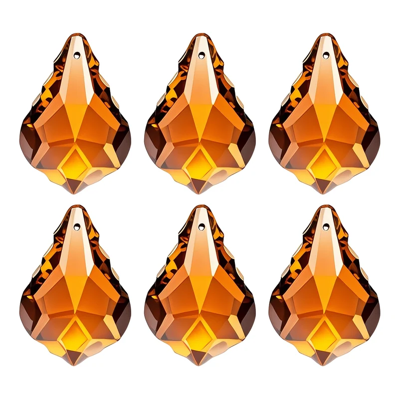 K9 Crystal Teardrop Beads, 6 Pack 38mm Chandelier Prisms Leaf Amber