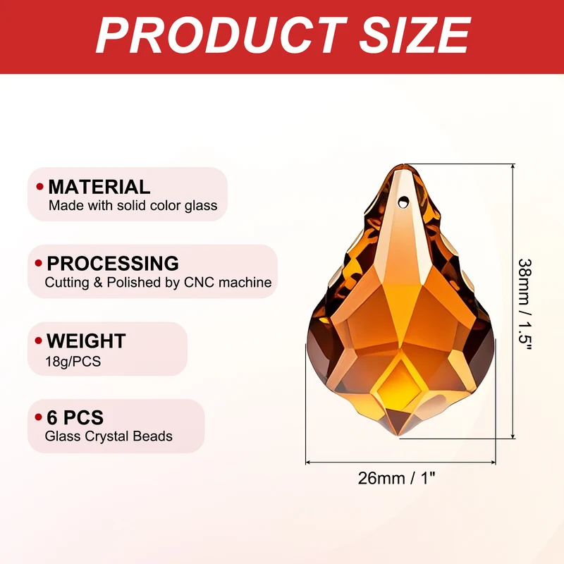 K9 Crystal Teardrop Beads, 6 Pack 38mm Chandelier Prisms Leaf Amber
