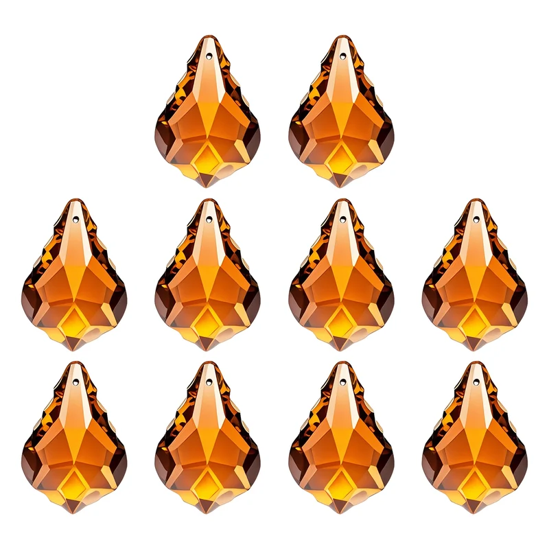 K9 Crystal Teardrop Beads, 10 Pack 38mm Chandelier Prisms Leaf Amber