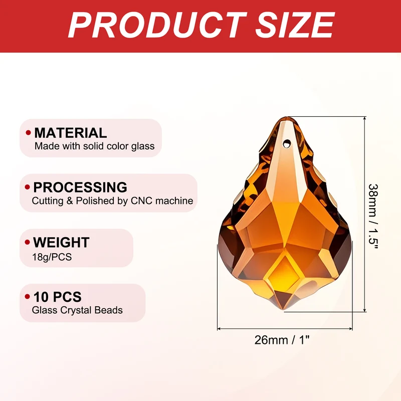 K9 Crystal Teardrop Beads, 10 Pack 38mm Chandelier Prisms Leaf Amber