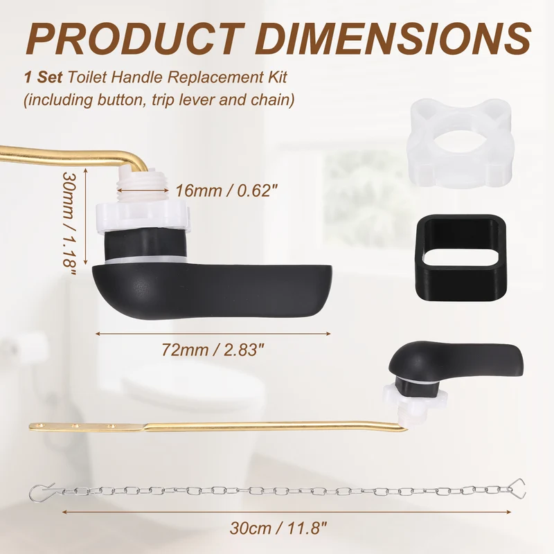 Front Mount Metal Toilet Flush Handle with Flapper Chain, Matte Black