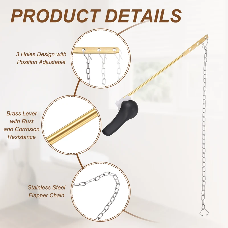 Front Mount Metal Toilet Flush Handle with Flapper Chain, Matte Black