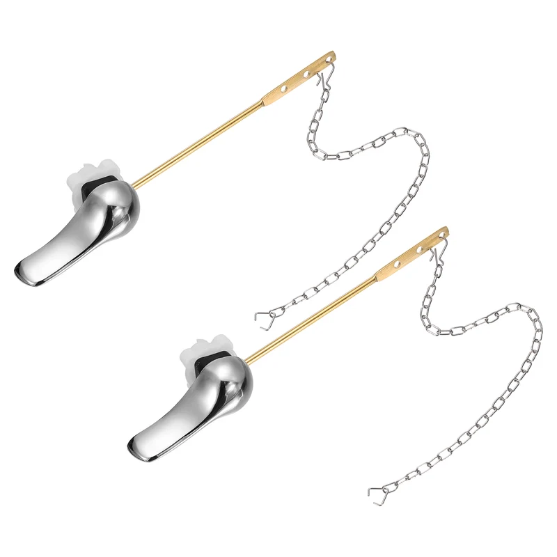 2Pcs Front Mount Metal Toilet Flush Handle with Flapper Chain, Silver